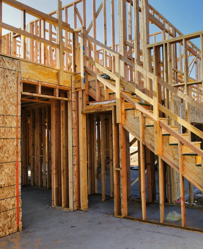 Wood framing structure for a Los Angeles home construction project